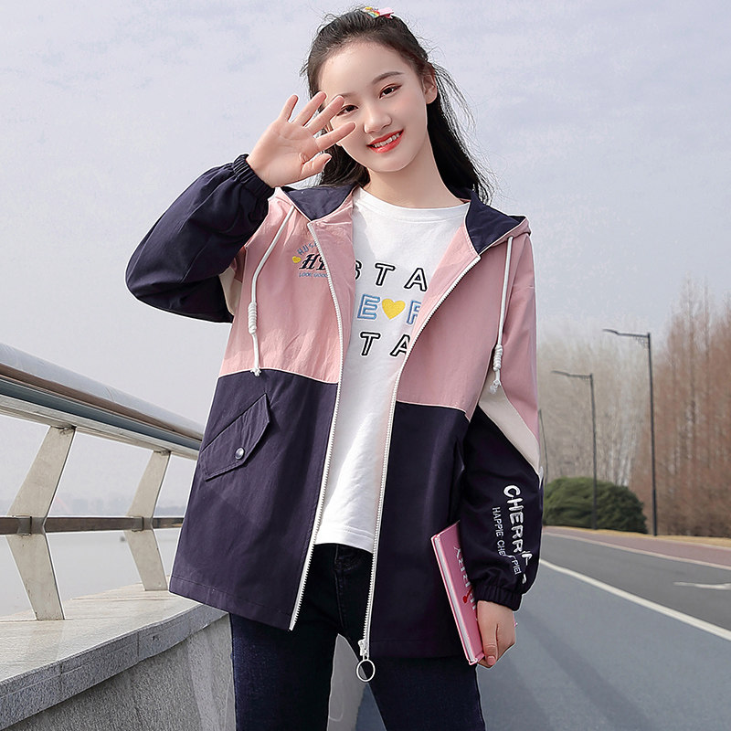 初中生春装女外套高中学生春季新学院风撞色风衣女孩15岁青少年潮