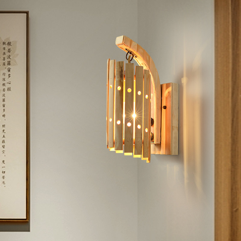 日式壁灯床头灯卧室竹灯民宿仿古竹编灯走廊过道创意复古背景墙灯