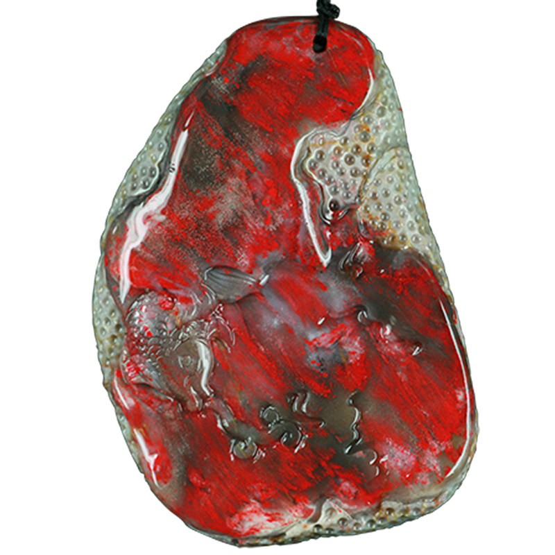 精品昌化玻璃冻鸡血石手件 《连年有余》 收藏馈赠佳品