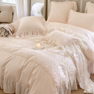 法式蕾丝床盖四件套全棉磨毛纯棉120S长绒棉公主风被套罩1.8床品