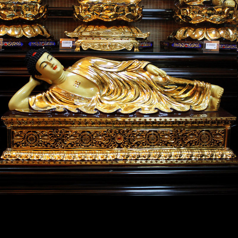 宝成佛具宝成佛具佛教用品台湾盛凡纯铜鎏金卧佛佛像睡佛铜像摆件4675