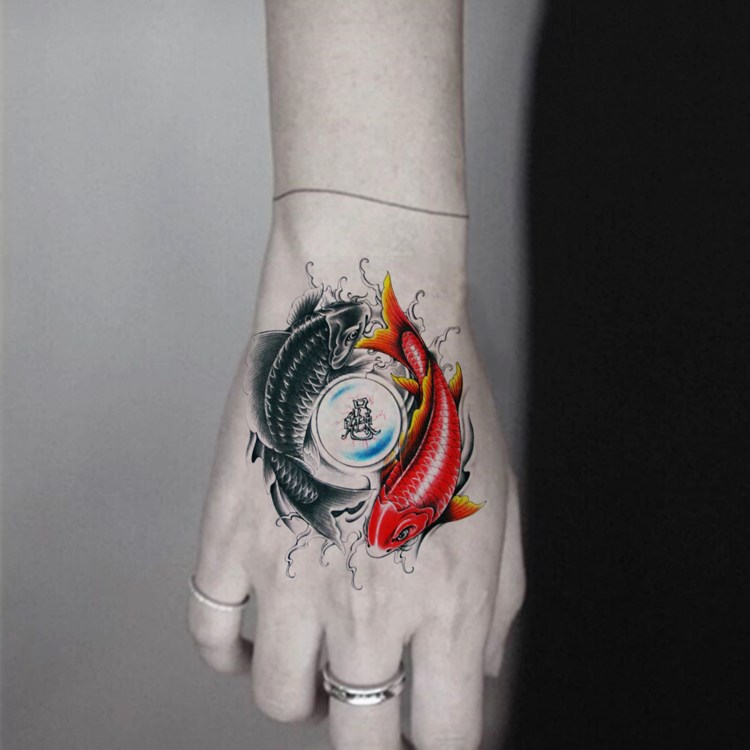 招财大锦鲤手臂 图腾 纹身贴男女防水彩色鲤鱼 持久逼真花臂贴纸