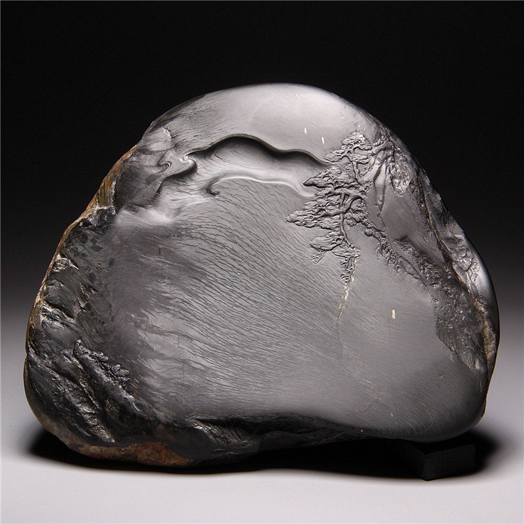 中国四大名砚歙砚精品龙尾老坑水波纹子石砚台纯手工山水收藏