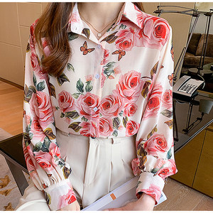 女人长袖衬衫碎花图片