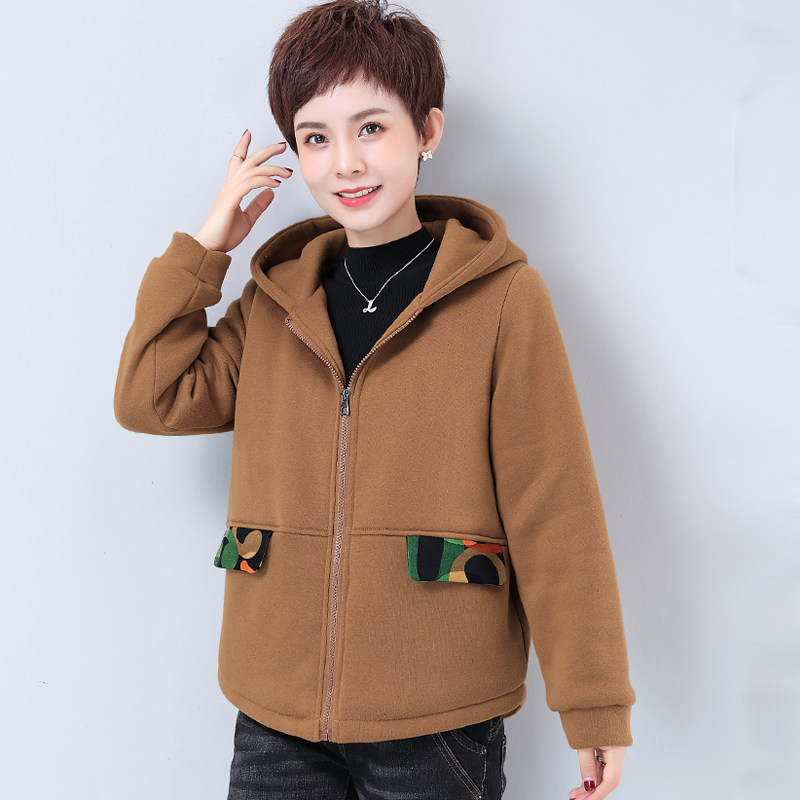 2020秋冬新款加绒加厚卫衣女宽松中老年40岁50大码妈妈装短款外套