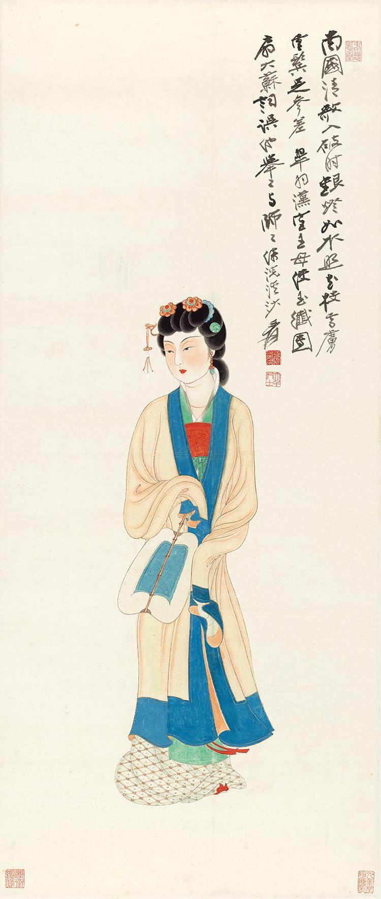 张大千仕女女图一名名画宣纸微喷复制品装饰国画国画