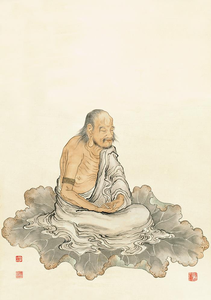 罗汉菩萨佛像夏荆山60x85cm名画绢丝微喷装饰国画国画