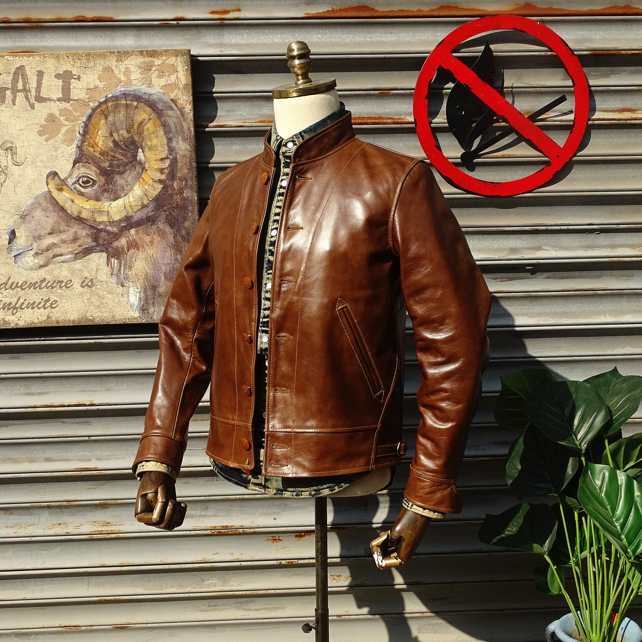 爱因斯坦menlo cossack皮夹克进口油蜡头层牛皮果实扣短款真皮衣