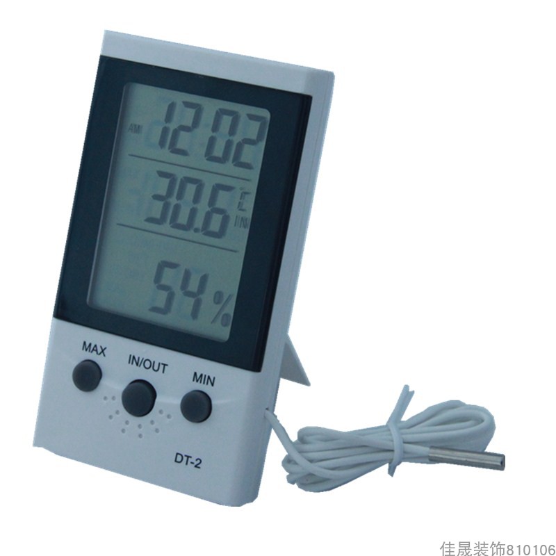冰箱鱼缸家用电子室内外温湿度计婴儿房双路测温闹钟日期显示DT-2