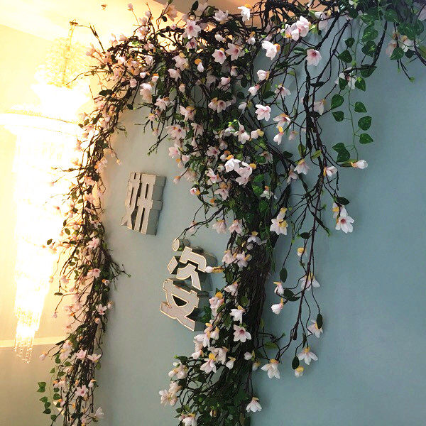 仿真藤蔓条缠绕玉兰花店铺装饰花藤挂墙树藤塑料花橱窗吊花室内