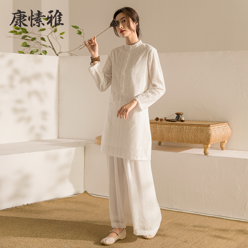 康愫雅瑜伽服女春夏宽松禅意长袖居士禅修服女棉麻套装佛系衣服