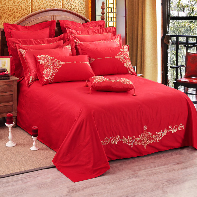 销量 19领取10元券 省70元 梦洁家纺婚庆四件套大红床单喜被床上用品