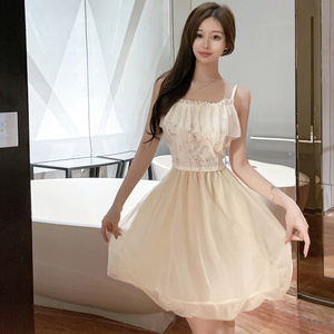 Design sense mesh stitching halo dyed princess skirt