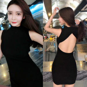 Versatile style back hollowed out sexy hip wrap dress