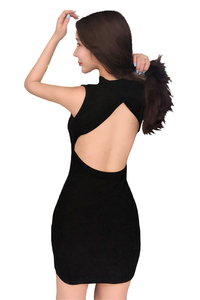 Versatile style back hollowed out sexy hip wrap dress