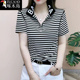 啄木鸟夏季薄款条纹拼色t恤女2025年新款减龄百搭翻领短袖上衣ins