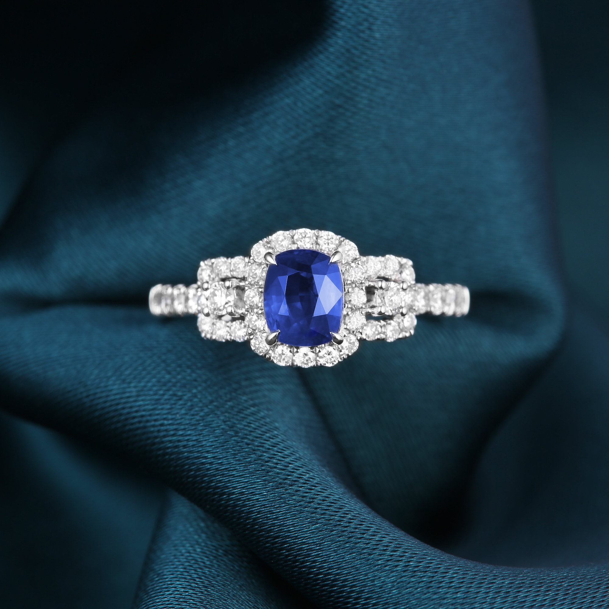 dechuang18k金蓝宝戒指高级皇家蓝镶钻定制复古个性时尚彩宝礼物