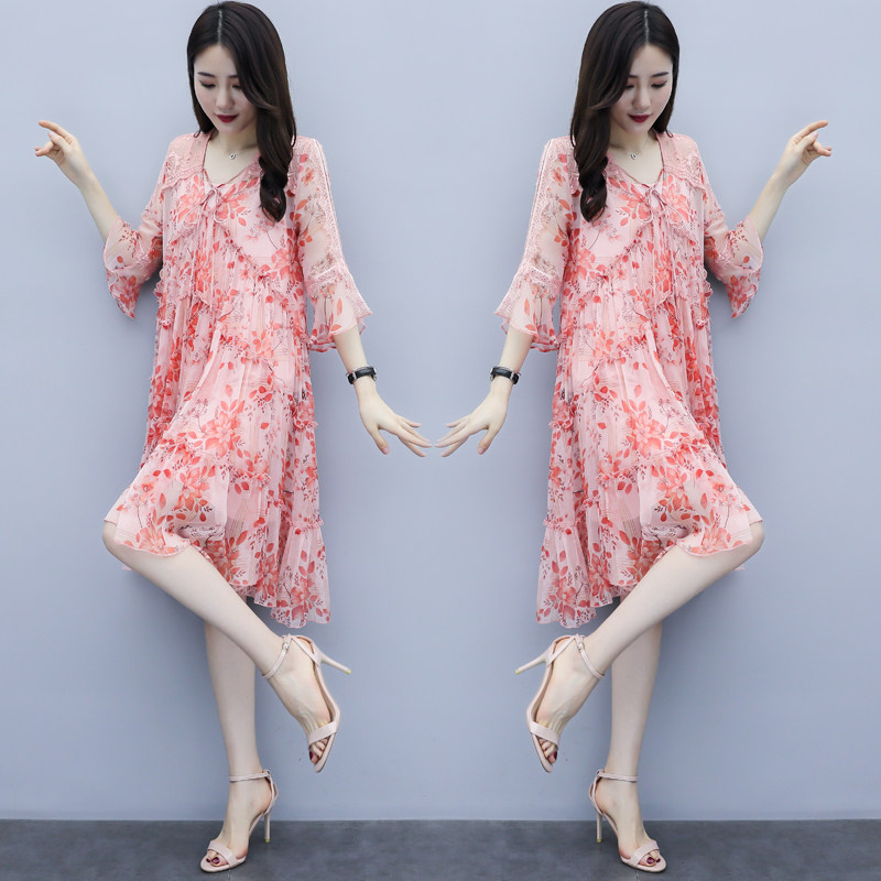 淘宝2019夏季新款v领真丝桑蚕丝裙子