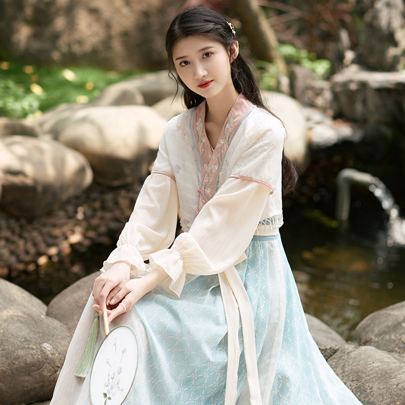 汉服改良汉元素套装国风森系少女雪纺连衣裙秋季新款日常古风裙子