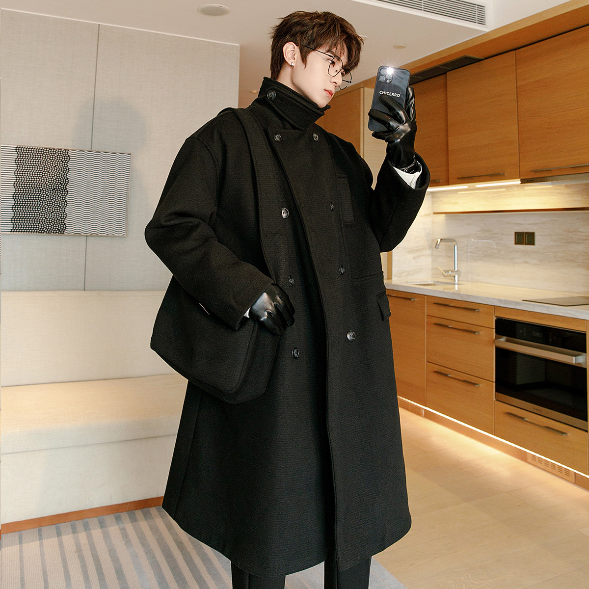 休闲毛呢大衣男