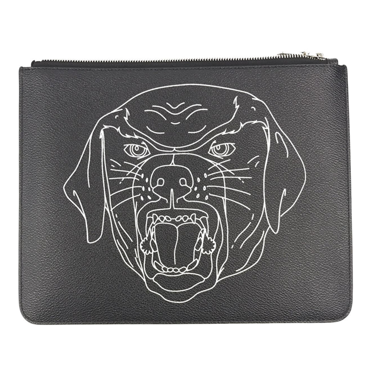 [9.9新]纪梵希givenchy中性黑色牛皮画线素描狗头图案手拿包