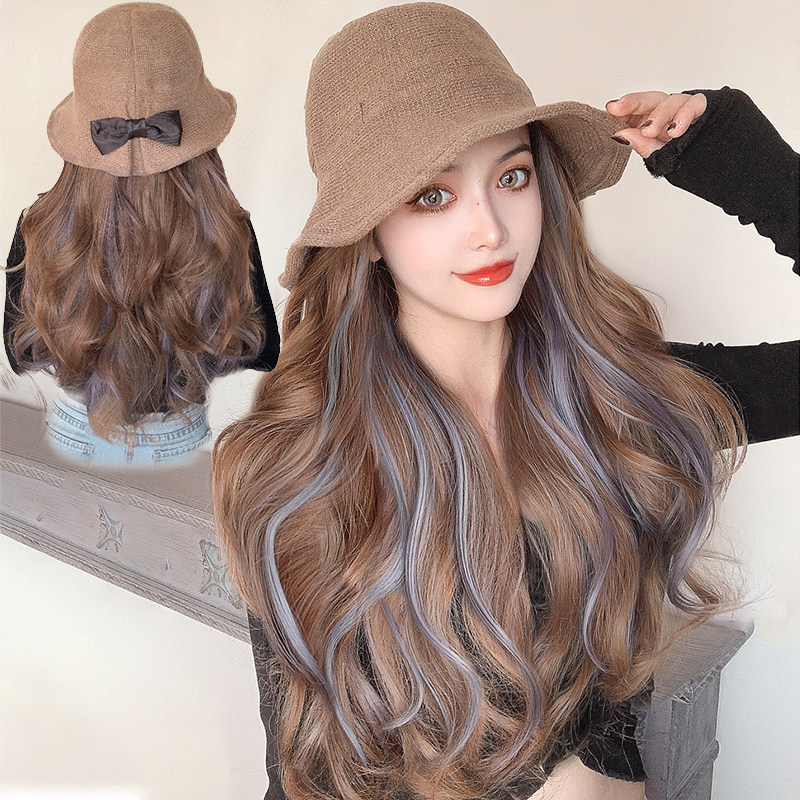 假发长发渔夫帽挑染大波浪长卷卷发帽子可拆卸日常整顶假发