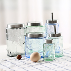 极有家 创意个性玻璃浮雕油盐罐调味罐油壶带盖储物罐厨房用具