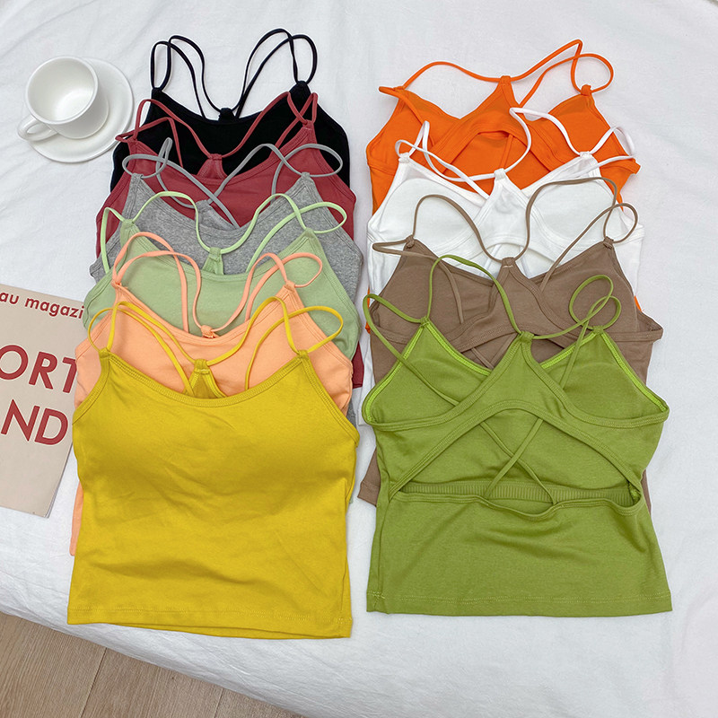 实拍实价平胸显瘦简约文胸新款纯色细肩带无痕抹胸内衣吊带