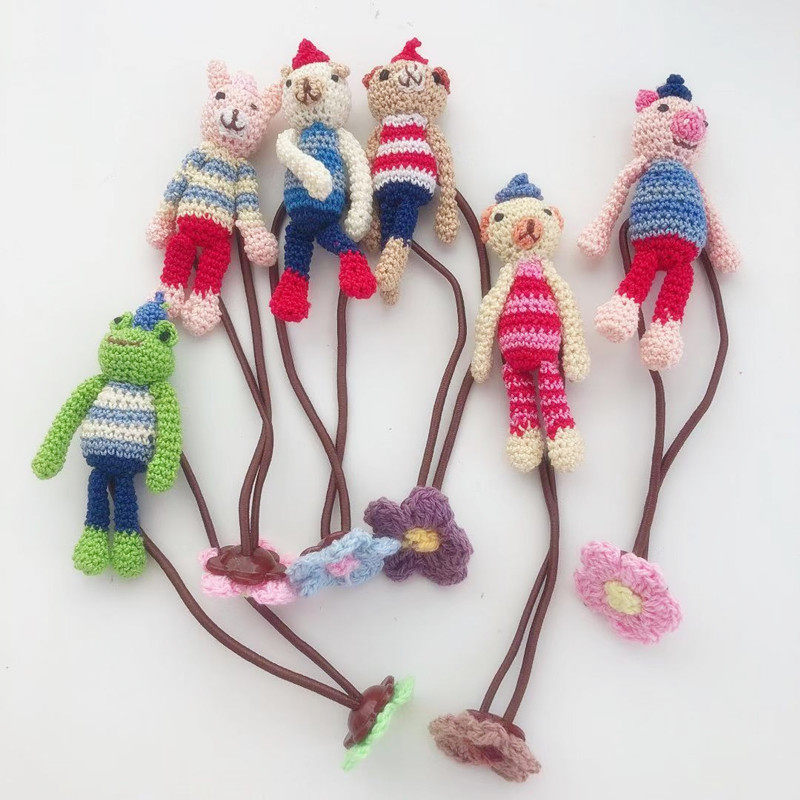 纯手工毛线编织可爱立体动物花朵扎头发绳皮筋韩系小清新秋冬新款