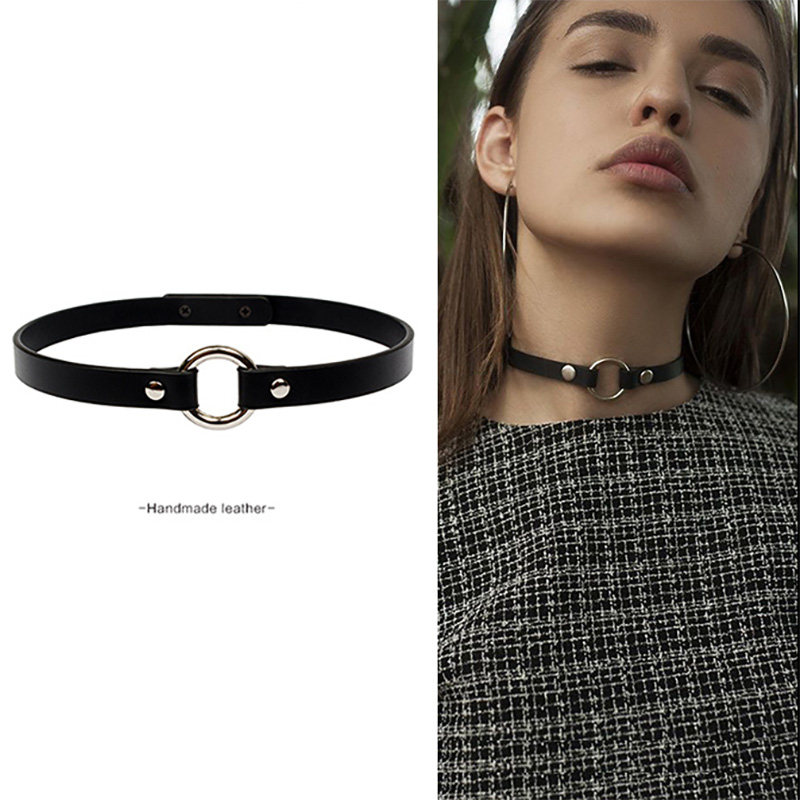 新款手工牛皮coker项圈欧美个性锁骨链百搭女颈环复古哥特颈带男