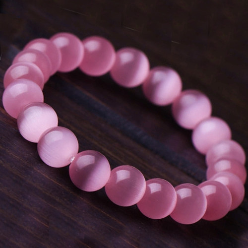 粉红色猫眼石手链手串diy手工手链材料女生款水晶玛瑙散珠子包邮