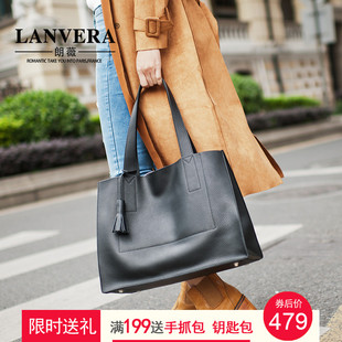 蔻馳托特子母包 LANVERA新款女士手提包大容量牛皮托特包 歐美簡約子母單肩包大包 蔻馳的托特包