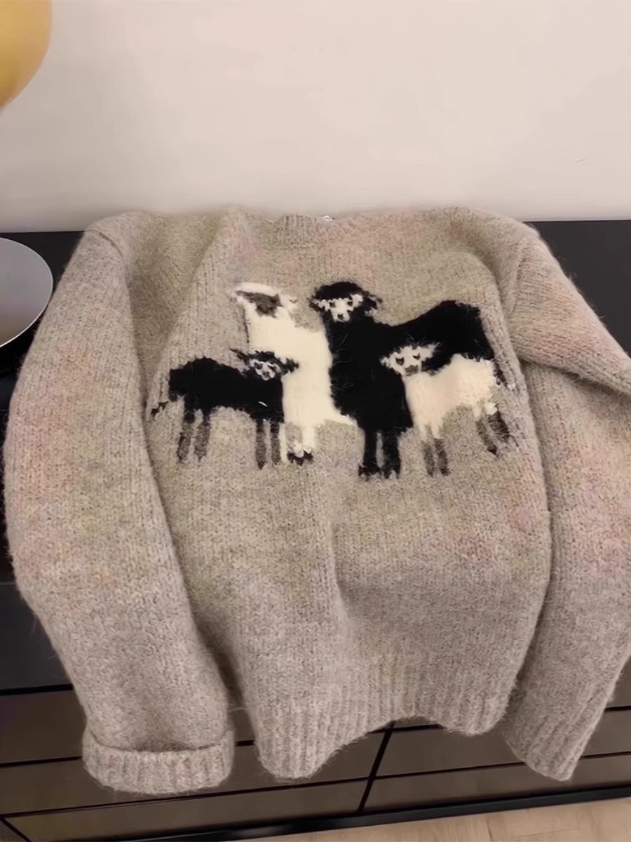 复古浣熊绒套头毛衣女秋冬外穿宽松慵懒风温柔软糯超好看提花上衣