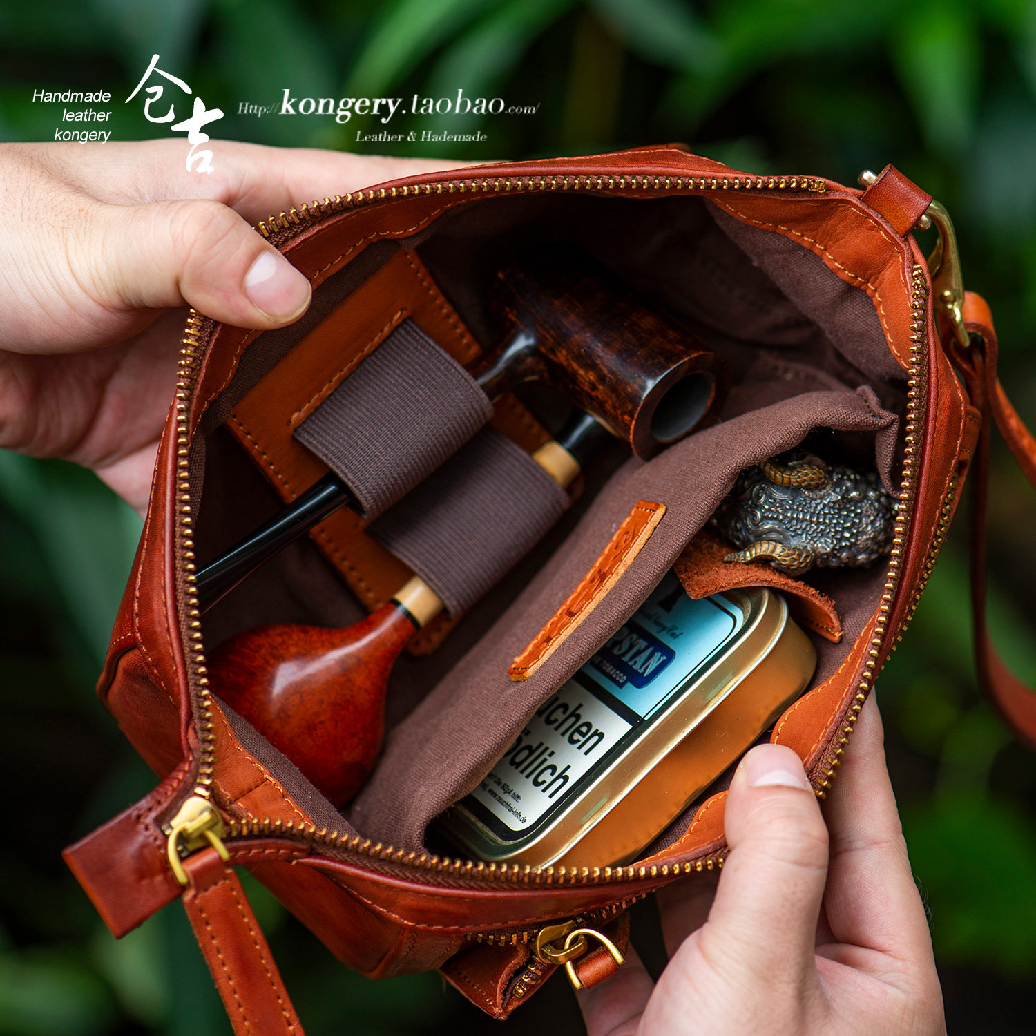 男士真皮卷叠型旅行便携皮质手包收纳烟斗包 原价476元 现价238元包邮