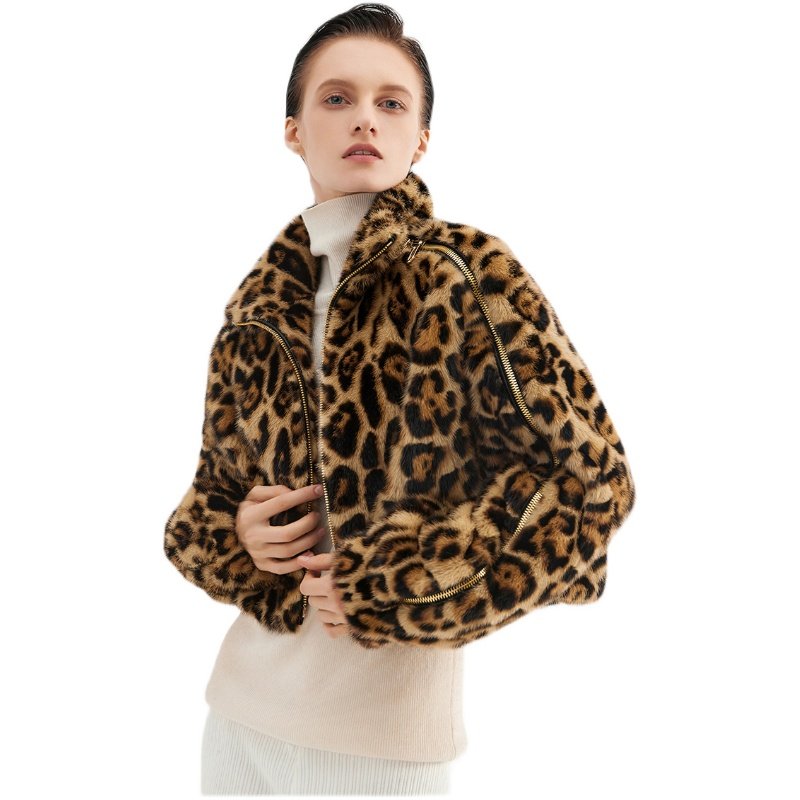 2021冬季新款进口貂皮大衣女整貂短款外套时尚减龄豹纹水貂皮草