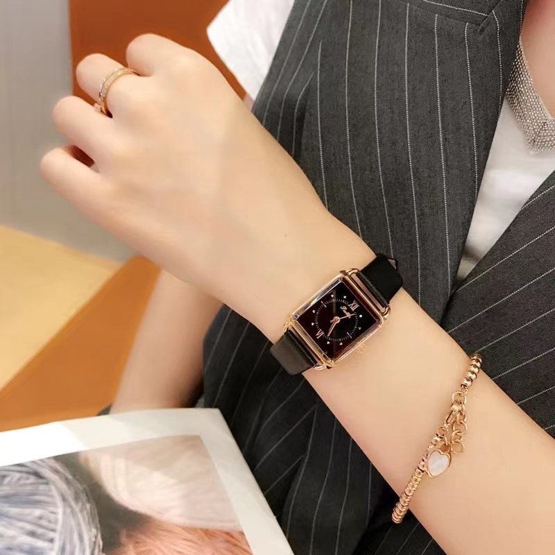 手表女学生韩版方形手表真皮ins风