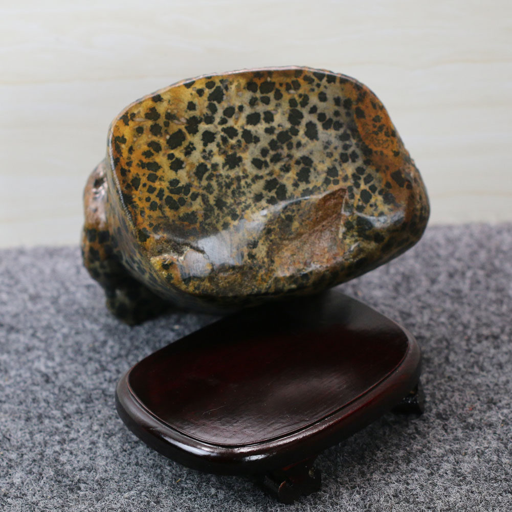 歙石豹纹《金蟾饮露摆件》方家砚苑徽文化优秀传承企业摆件藏品