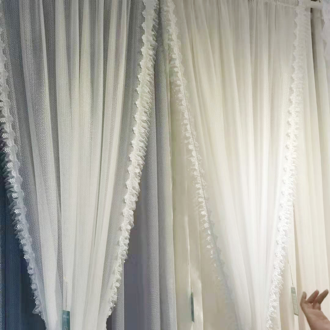 轻奢加厚鸟巢纱梦幻美式窗帘简约现代北欧风纯色卧室客厅飘窗定制