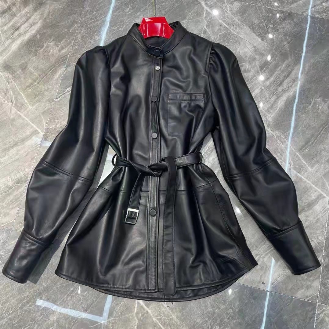 单皮衣女中长款