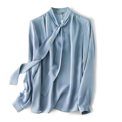 美到发光!轻奢chic!名媛风!飘带领真丝长袖衬衫