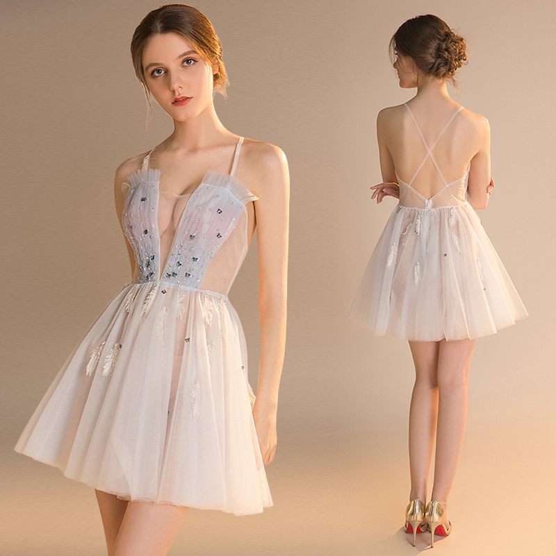 透视装连衣裙短款性感吊带网纱透明小礼服夏天显瘦气质桑拿夜场女