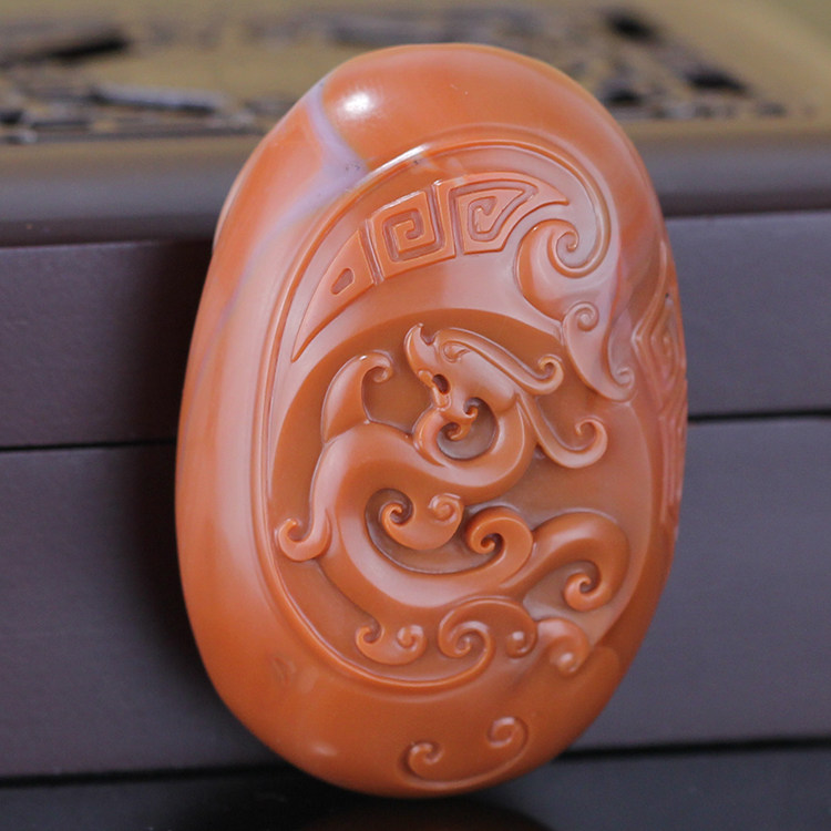 顶级天然南红玛瑙仿古龙挂件 67g 【柿子红】