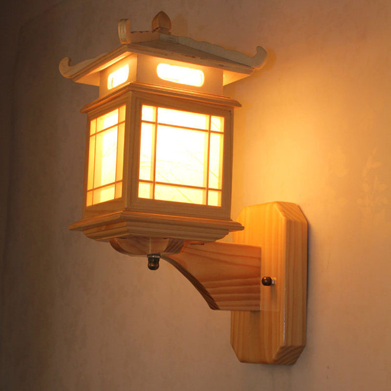 日式壁灯茶室走廊过道楼梯led实木壁灯中式民宿榻榻米卧室床头灯