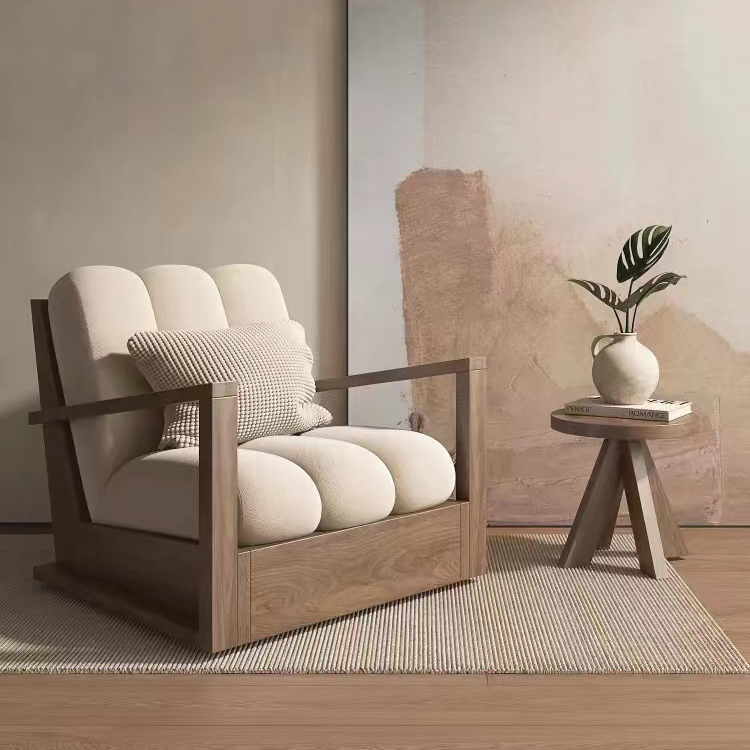 新单人沙发客厅北欧极简实木单人椅侘寂风设计师沙发椅阳台休闲椅