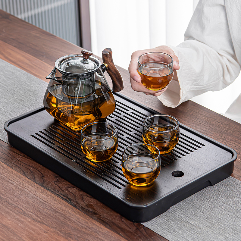 耐热玻璃功夫茶具套装家用茶盘茶漏一体现代风日式简约泡茶壶四杯