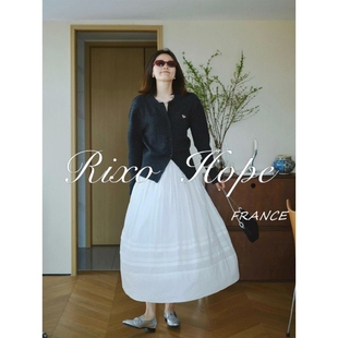 GG。RIXO HOPE法式高级感高腰白色半身裙女长款小众气质A字百褶裙