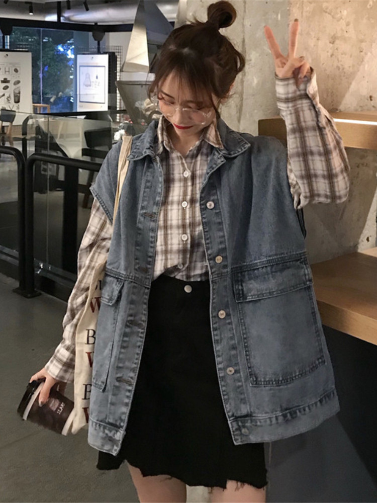 牛仔马甲女2022宽松韩版学生百搭bf原宿风工装无袖坎肩马夹外套潮