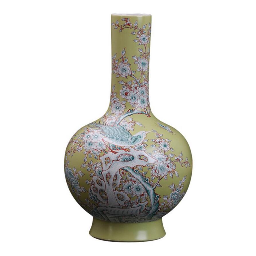 仿康熙粉彩花鸟天球 景德镇高级陶瓷美术师