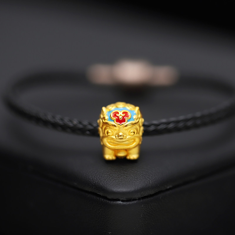 秋冬新品 足金999黄金狮子串珠转运珠手链男女神兽烧蓝醒狮路路通
