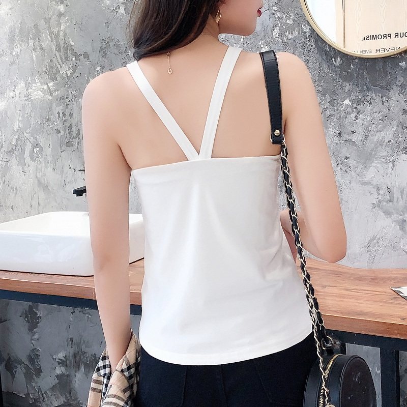 白色纯棉美背吊带小背心女2022新款外穿修身细肩带圆领内搭打底衫